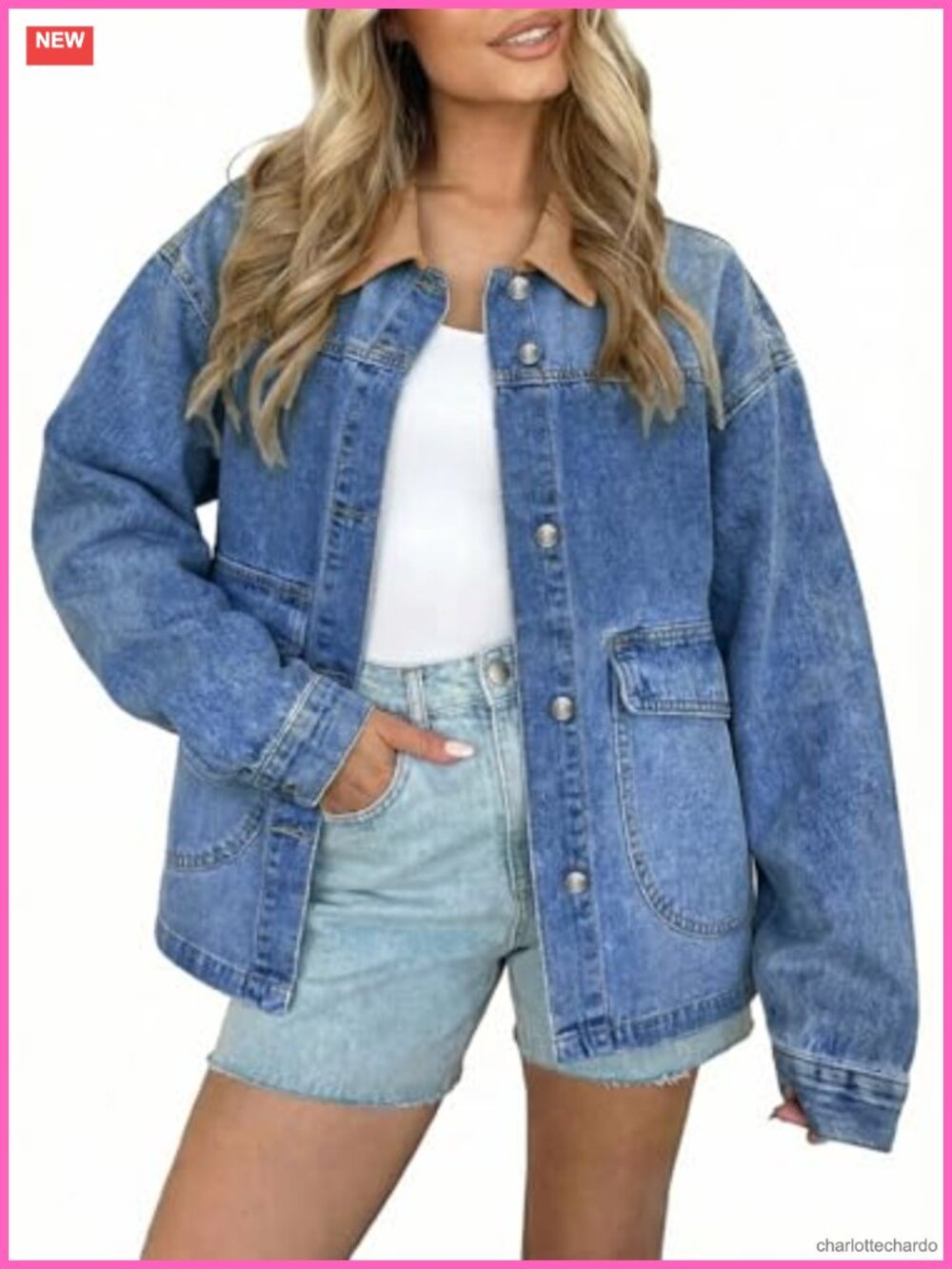 Oversized Denim Jacket Women Button Down Shacket Barn Coat